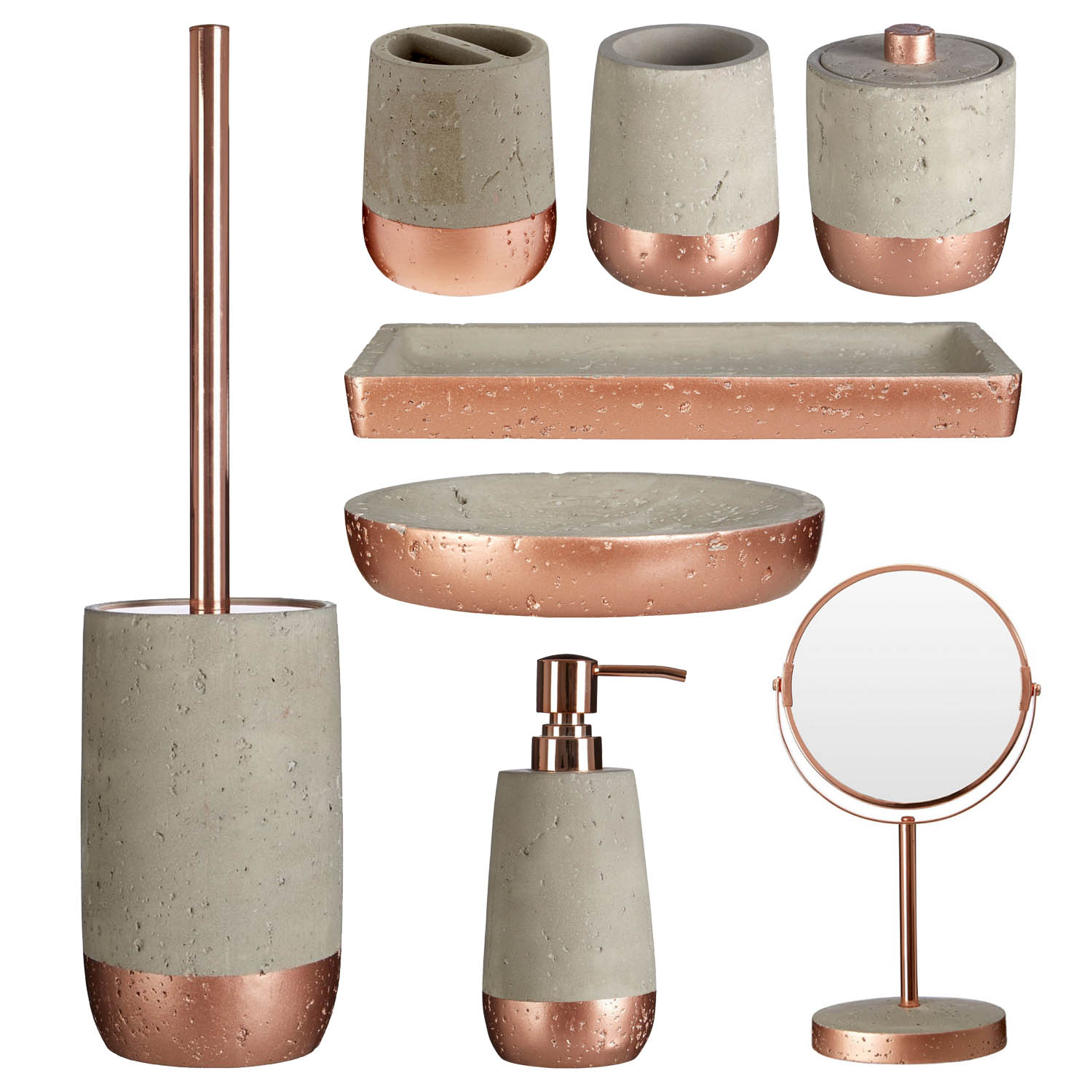 Neptune Bathroom Accessories Set Copper Concrete Organiser Holder Soap